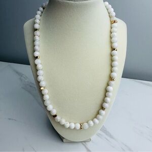 Genuine Moonstone Luxury Beaded Necklace Gold Tone Clasp Hematite Accents